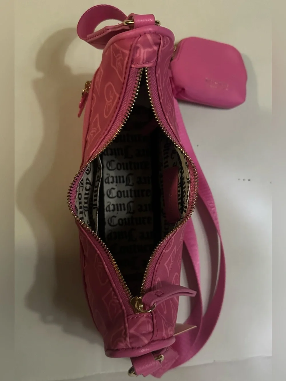 💕 NWT/ Juicy Couture Hot Pink Monogram Crossbody Bag with Coin Pouch 💕